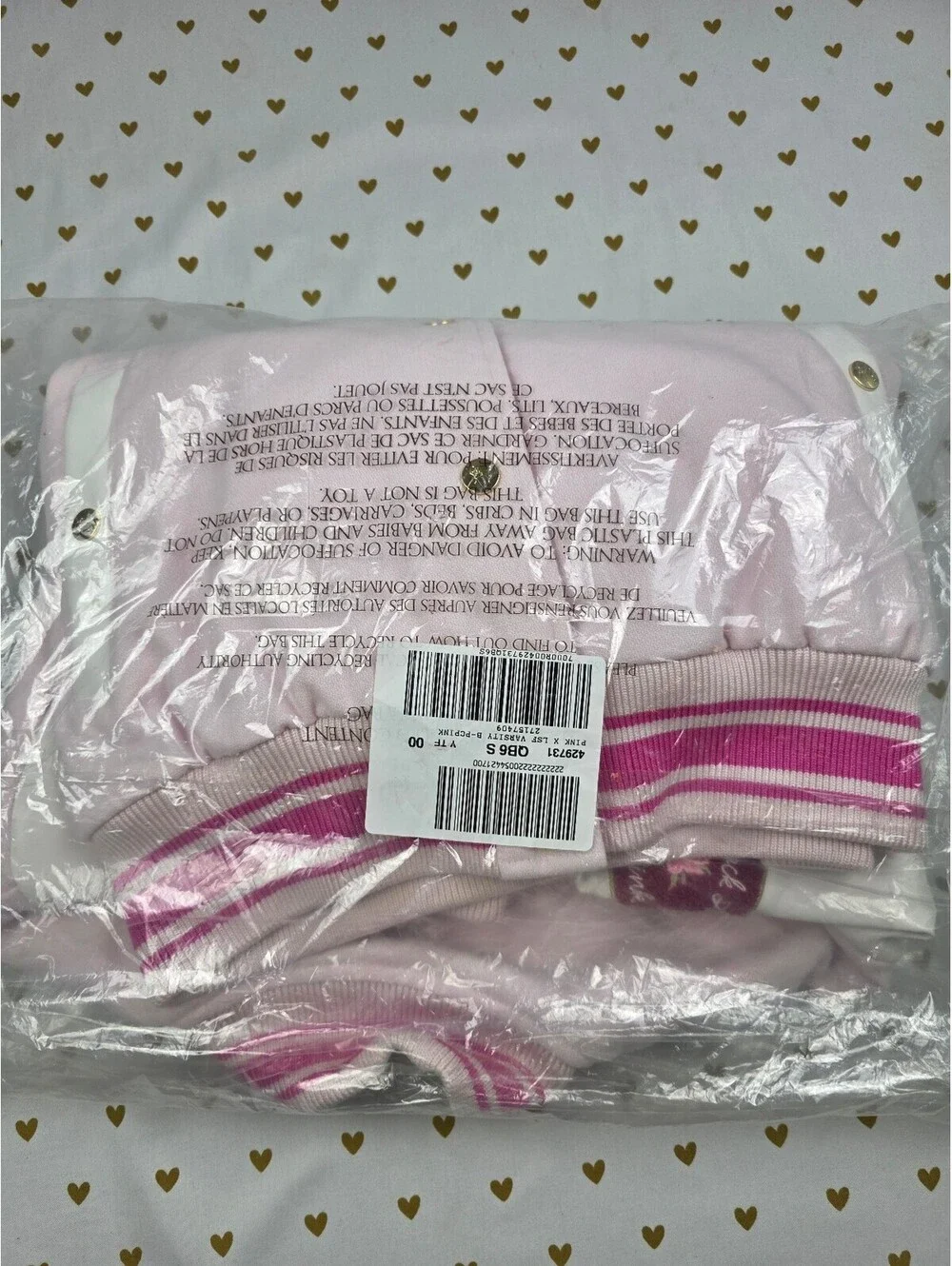 NWT Victoria's Secret PINK LoveShackFancy Varsity Jacket Pink LARGE NEW HTF